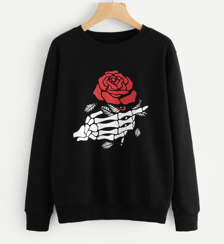 Skeleton Hand and Rose Dark Sweatshirt