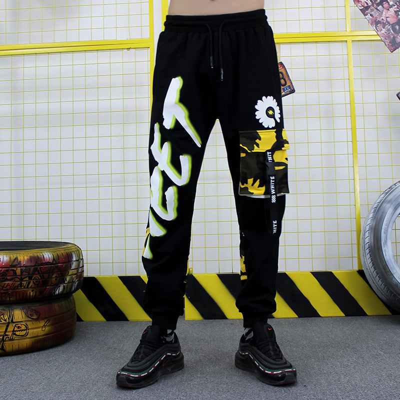 Black with Camouflage Letters Functional Pants