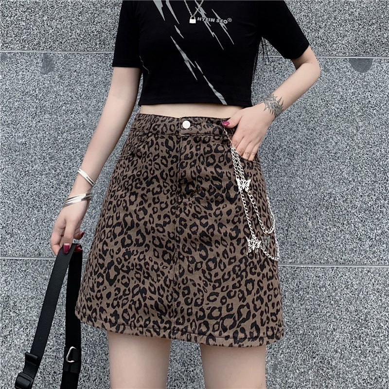 Leopard Print Chain High Waist Skirt