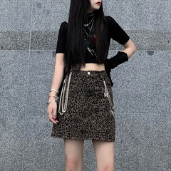 Leopard Print Chain High Waist Skirt