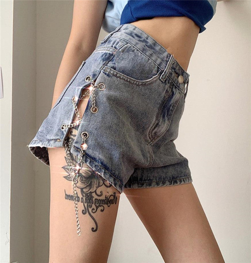 Side Slit High Waist Jeans Shorts