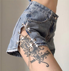 Side Slit High Waist Jeans Shorts