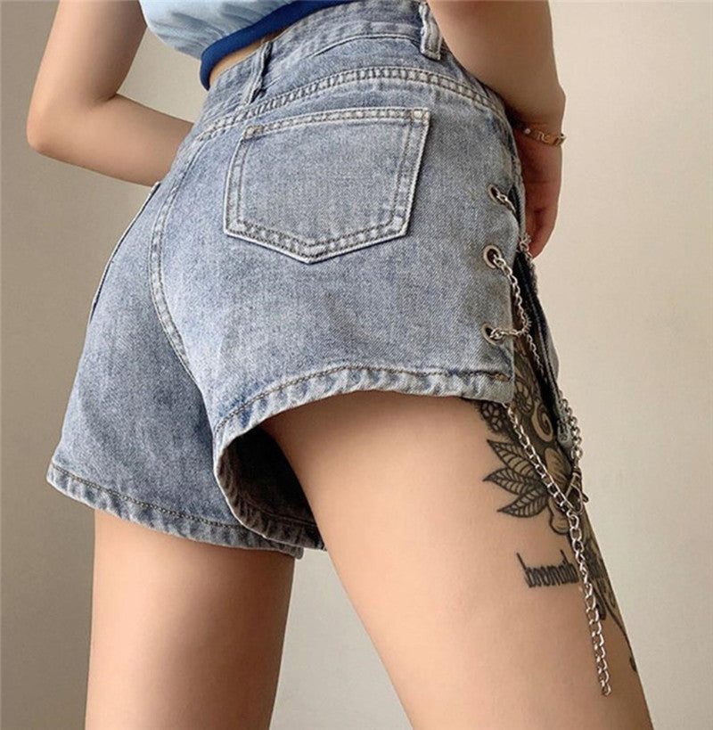 Side Slit High Waist Jeans Shorts