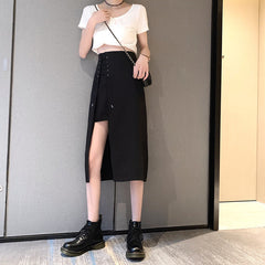 Irregular Black High Waist Mid-length A-line Skirt