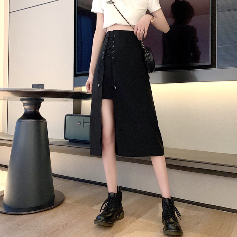 Irregular Black High Waist Mid-length A-line Skirt