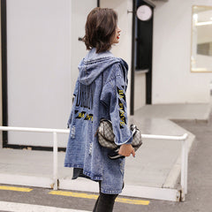 Letter Hooded Oversize Denim Jacket