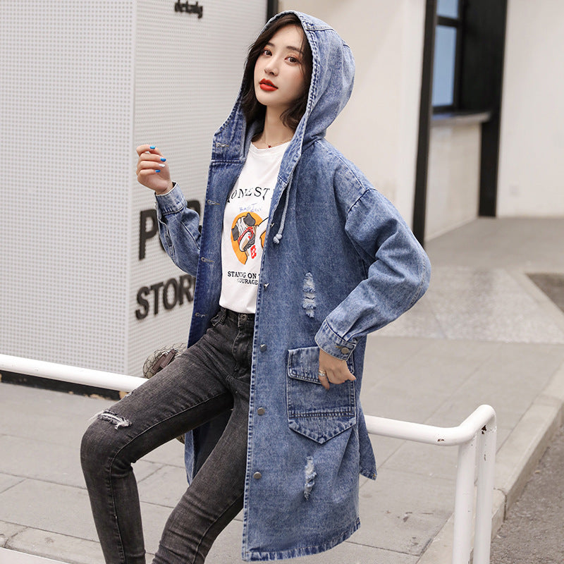 Letter Hooded Oversize Denim Jacket