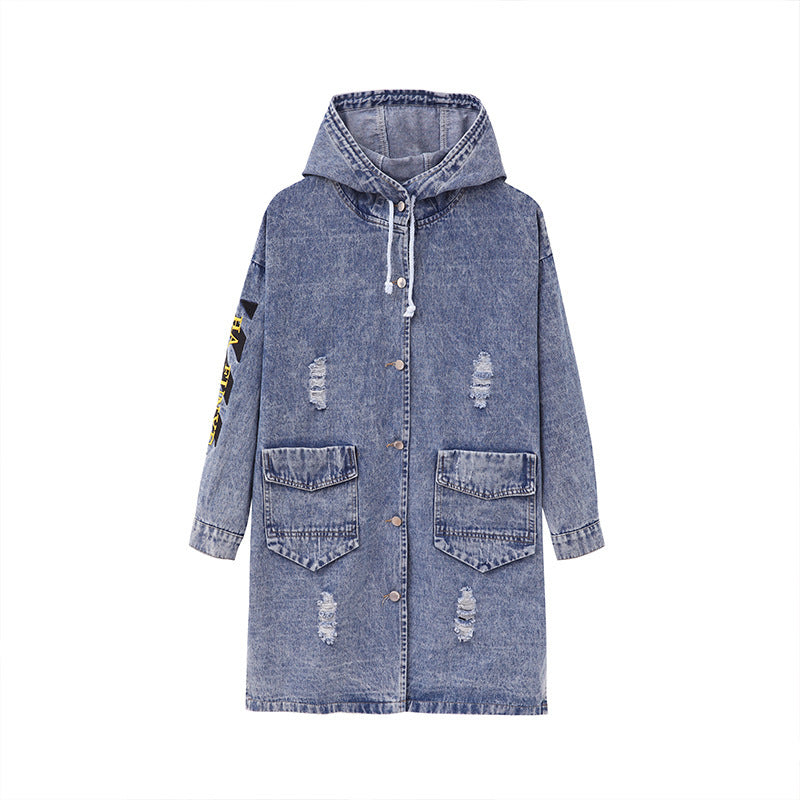 Letter Hooded Oversize Denim Jacket