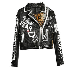 Leopard Motorcycle PU Vegan Leather Jacket