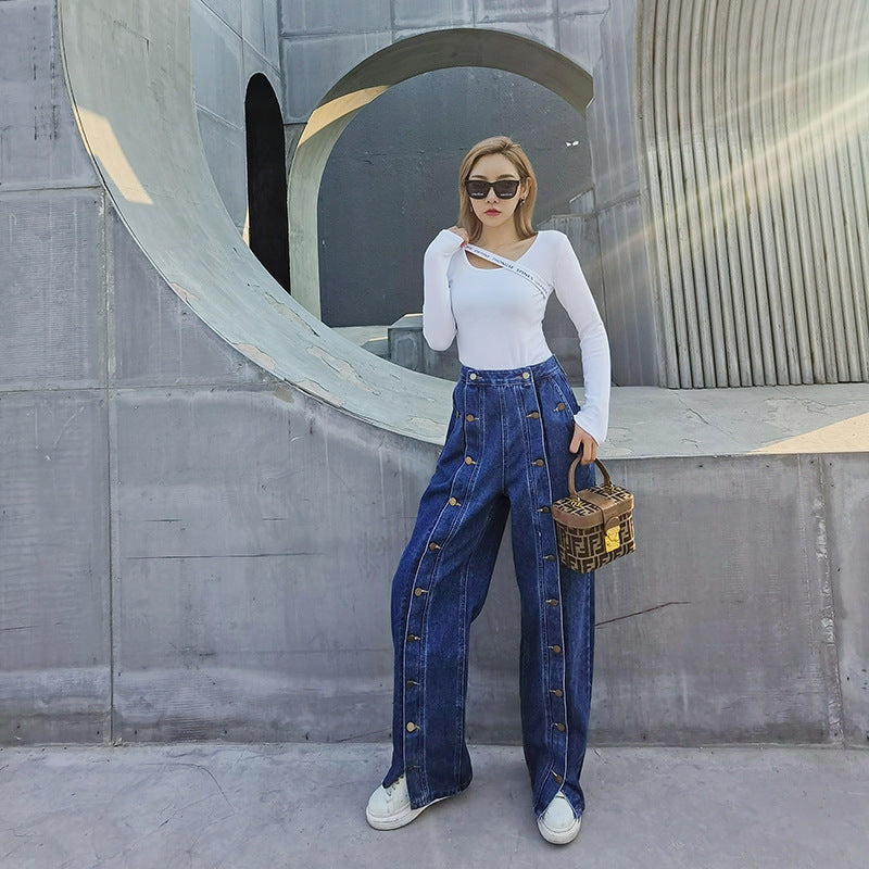 Multi-Button Jeans Pants