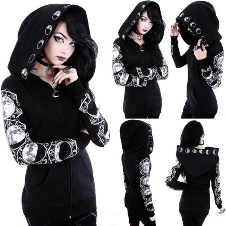 Moon Phases Gothic Punk Jacket Hooded