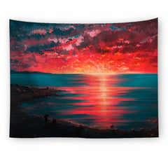 Futuristic Sunset Landscape Full Color Tapestry