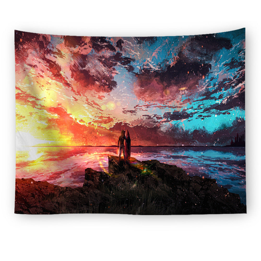 Futuristic Sunset Landscape Full Color Tapestry