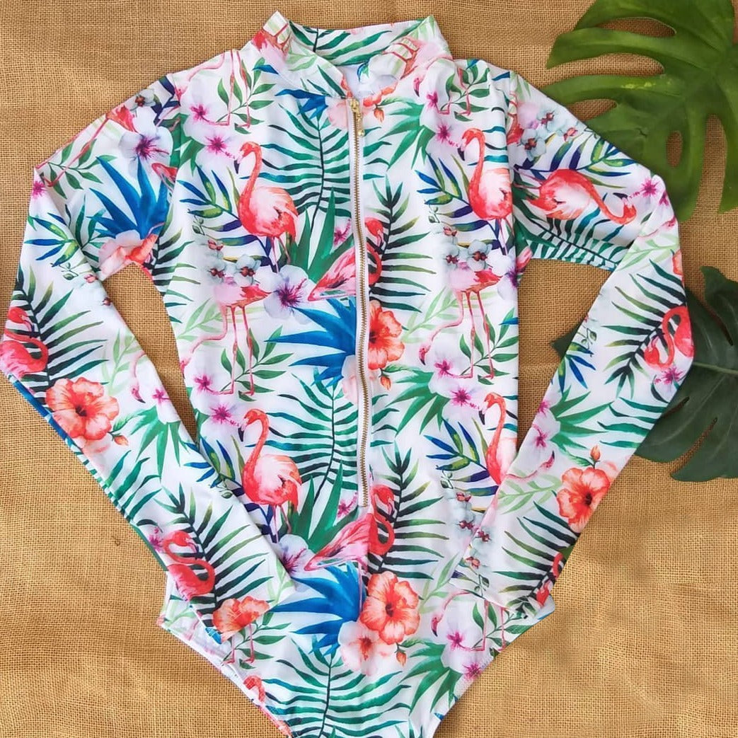 Colour Flower Swimwear With Zipper