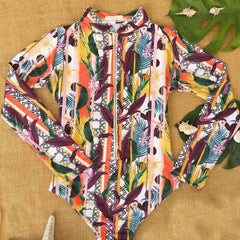 Colour Flower Swimwear With Zipper