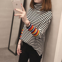 Rainbow Turtleneck Striped Sweater