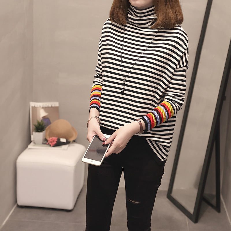 Rainbow Turtleneck Striped Sweater