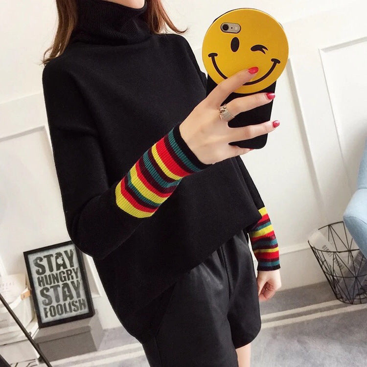 Rainbow Turtleneck Striped Sweater