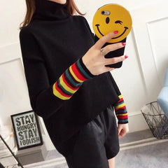 Rainbow Turtleneck Striped Sweater