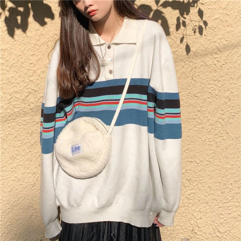 Rainbow Color Striped Kawaii Sweatshirt