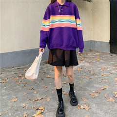 Rainbow Color Striped Kawaii Sweatshirt