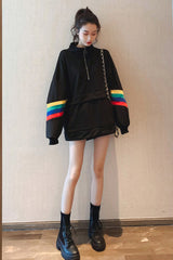 Rainbow Stand-Up Collar Loose Sweatshirt