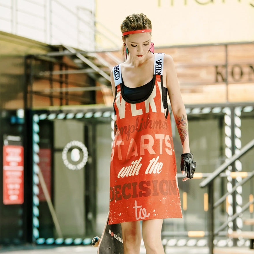 Graffiti Letters Orange Suspender Dress