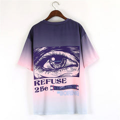 Purple Pink Gradient, Eye, Short Sleeve Oversize T-shirt