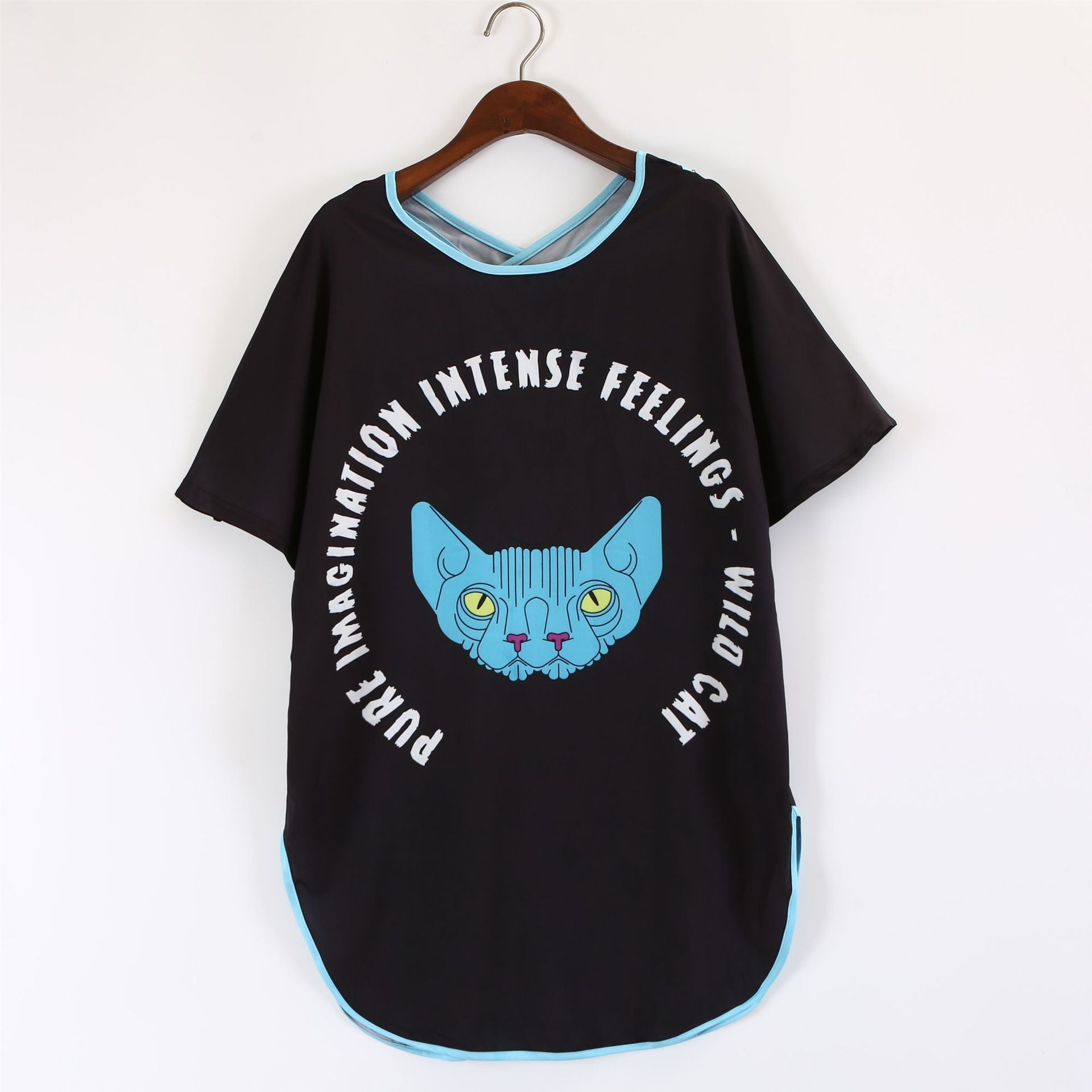 Alien Cat Back Slit Open Irregular Loose T-Shirt