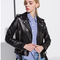 Black Solid Color Motorcycle PU Leather Jacket