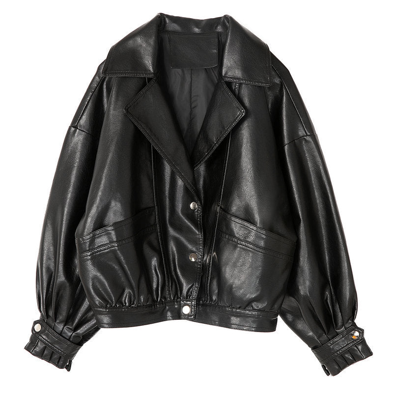 Solid Color Pu Leather Short Motorcycle Jacket