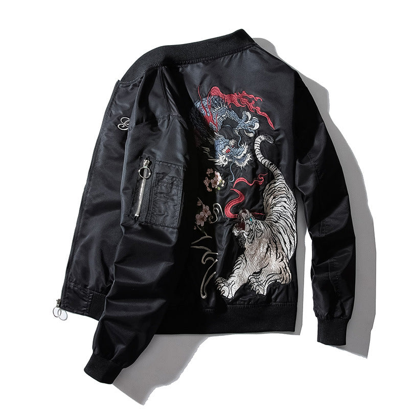 Dragon and Tiger Fight Embroidered Bomber Jacket