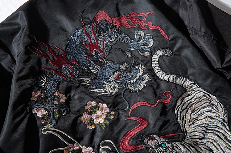 Dragon and Tiger Fight Embroidered Bomber Jacket