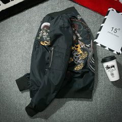 Demon Fight Japanese Style Embroidered Bomber Jacket