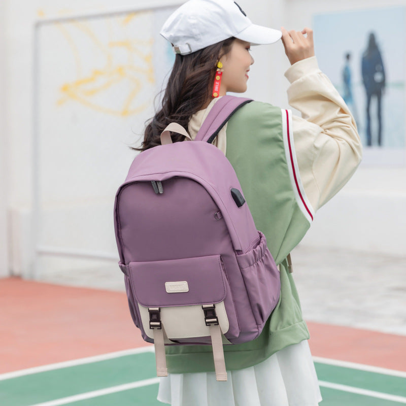 Solid Contrast Color Backpack