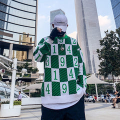Chess Pattern Numbers Knitted Sweater