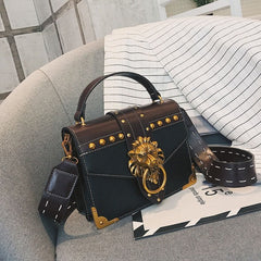 Metal Lion Head PU Leather Crossbody Bag