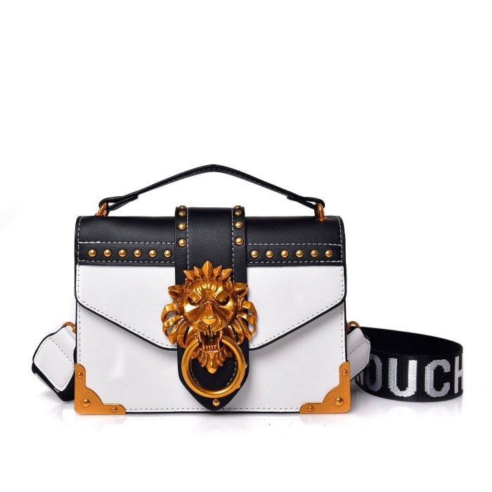 Metal Lion Head PU Leather Crossbody Bag