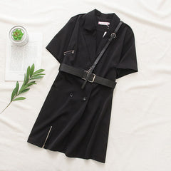 Vintage Black V-Neck Dress With Belt