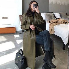 Oversized PU Leather Trench Coat