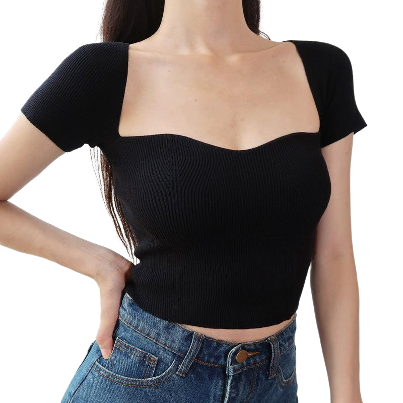 Square Collar Short Sleeve Top