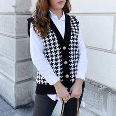 Black Houndstooth Knitted Vest