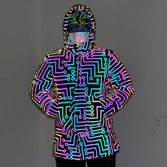 Rainbow Reflective Circuit Print Long Coat