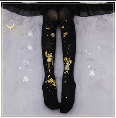 Gothic Rabbit Gold & Moon High Socks