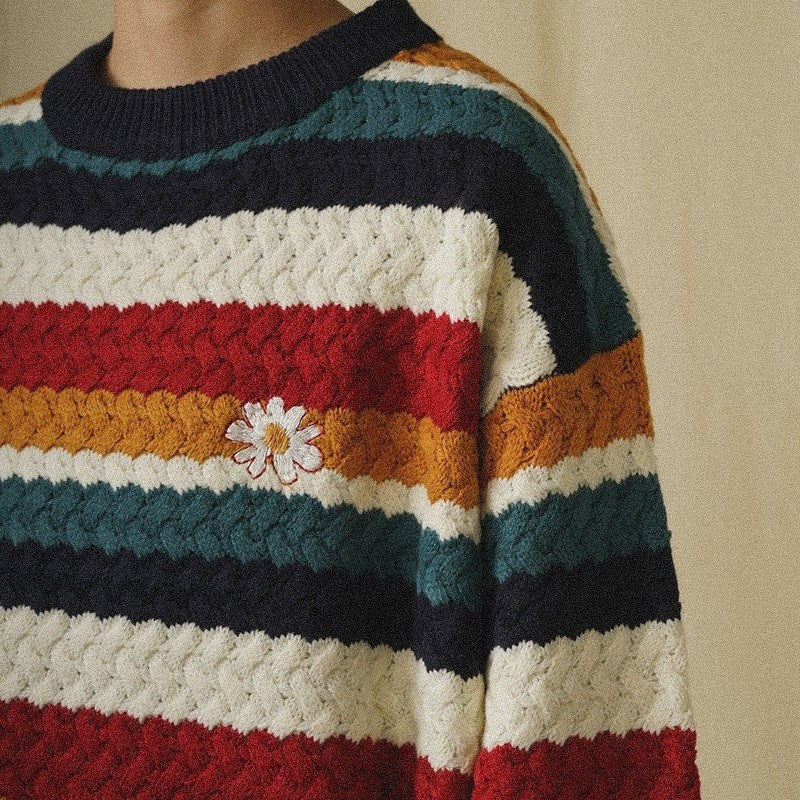 Retro Rainbow Striped Knitted Sweater