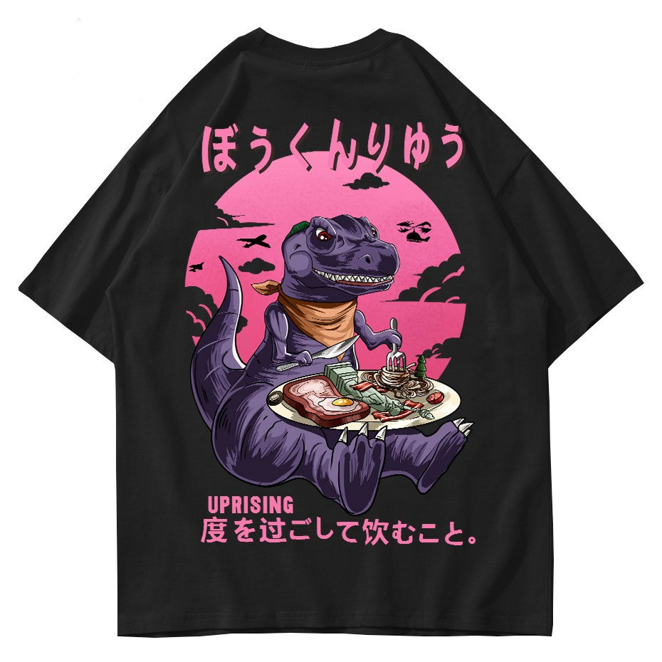 Cartoon Monster Dinosaur Eating Oversized  T-Shirt