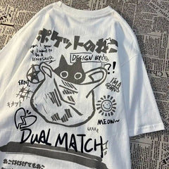 Oversize  Cartoon Cat Dual Match T-Shirts