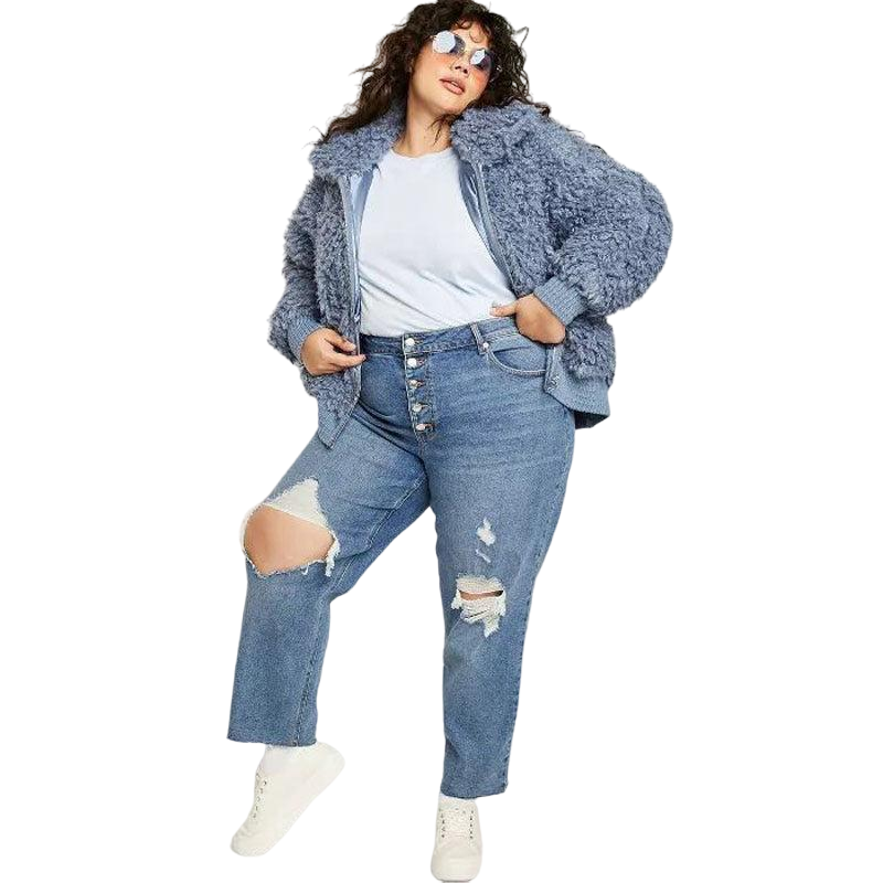 Oversized Loose Hole Multi-Button Jeans