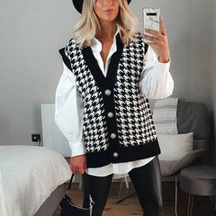 Black Houndstooth Knitted Vest