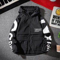 Raglan Letter Print Hooded Jacket